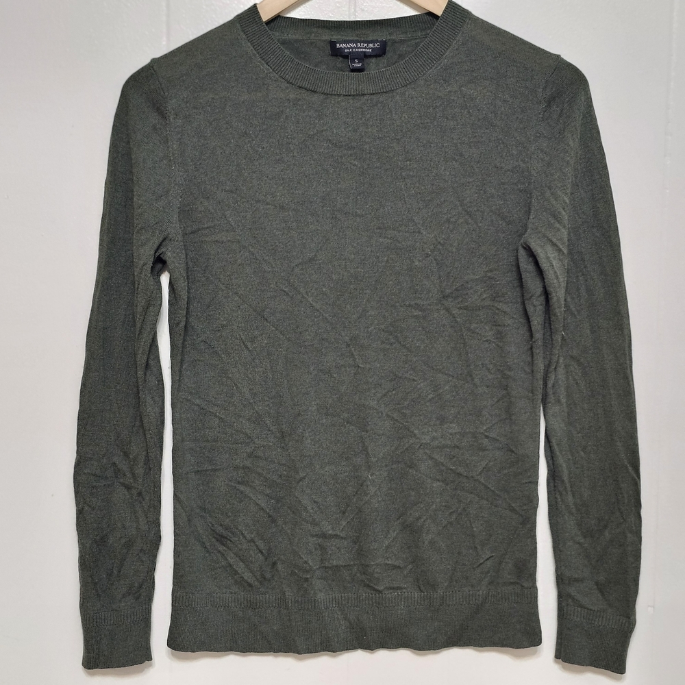 Banana Republic Women’s Silk Cashmere Crewneck Sweater Small Olive Green